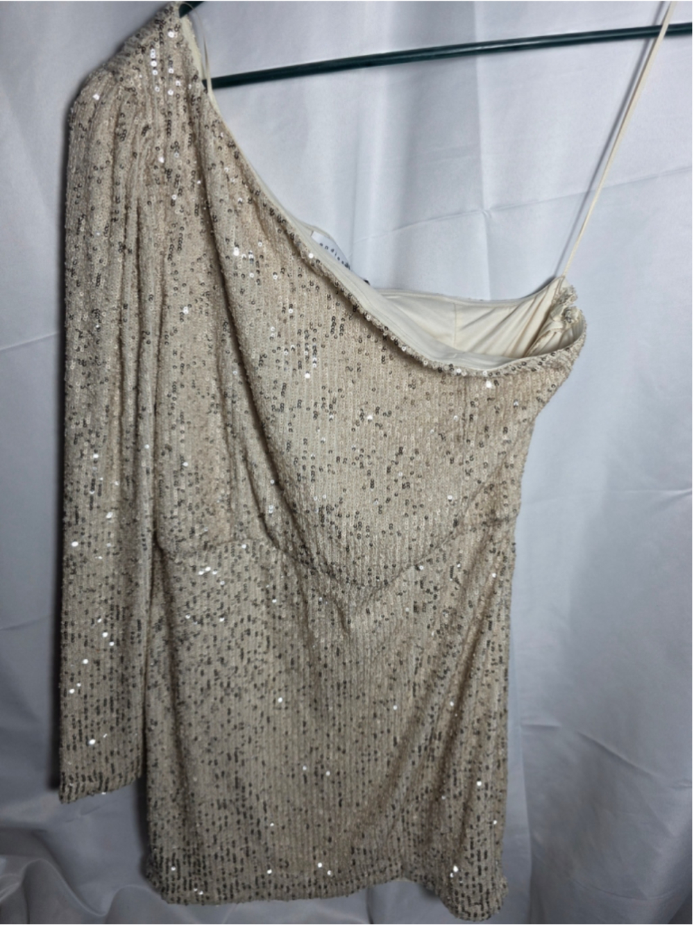 Women's Endless Rose One Shoulder Sequin Dress Beige Silver L formal feminine